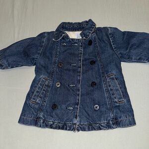 Vintage 2006 Y2K Baby GAP Pea Coat Toddler 12-18 Months Blue Denim Lined Cotton